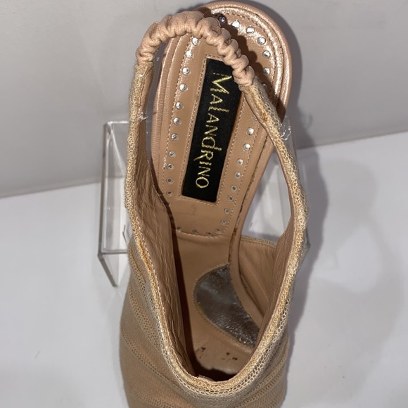 Catherine Malandrino Nude leather w/net peep toe sling backs 4” heel Italy SZ 38 - Picture 9 of 16